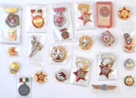 32db-os magyar jelvény és kitűző tétel a szocialista időszakból, közte "A Közlekedés Kiváló Dolgozója", "A Bányászat Kiváló Dolgozója", "25 éves Tanácsi Munkáért", több tokban, miniatűrrel együtt T:1-2