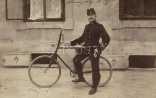 1907 Pozsony, Pressburg, Bratislava; kerékpáros katona / soldier with bicycle, photo (fl)