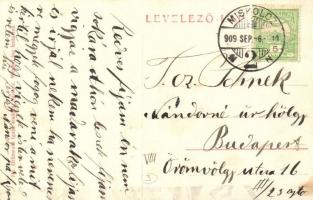 Miskolc, Széchenyi utca éjjel, humoros részeg montázslap, Grünwald Ignác kiadása (EK)