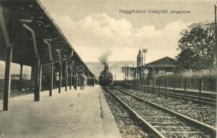Nagymaros-Visegrád, vasútállomás, gőzmozdony, Virág István kiadása (EK)