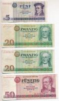 NDK 1975. 5M széles sorozat- és sorszám + 1975-1986. 20M (2x) keskeny és széles sorozat- és sorszám + 1971. 50M széles sorozat- és sorszám T:III GDR 1975. 5 Mark wide serial + 1975-1986. 20 Mark (2x) wide and narrow serial + 1971. 50M wide serial C:F Krause 27a, 29a, 29b, 30a