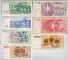 Jugoszlávia 1992. 1000D + 10.000D + 50.000D + 1993. 50.000D + 100.000D + 500.000D + 5.000.000D T:III...