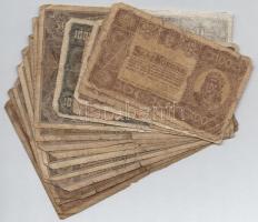 1920-1923. 14db-os rossz állapotú korona bankjegy tétel, 50-100-1000 koronás címletek, az 1000K 8 FILLÉR - NYOLC FILLÉR felülbélyegezve T:III-,IV