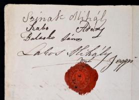 1854 Bábai egyezség, Szend (Szákszend),  3 kr. szignettás papíron, viaszpecséttel, aláírással