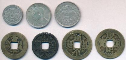 7db-os kínai fémpénz tétel, közte Kínai Császárság / Hupeh tartomány 1895-1907. 20c Ag T:2,2- 7ocs of Chinese coins, including Chinese Empire / Hupeh province 1895-1907. 20 Cents Ag C:XF,VF
