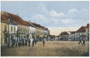 Medgyes, Mediasch, Medias; piac tér, Heinrich Rehner üzlete, Franz Wendler kiadása / market square, shops