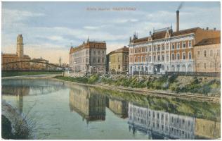 Nagyvárad, Oradea; Körös részlet, Rimanóczy szálloda, híd / riverside, hotel, bridge (EK)