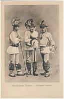 Romänische Tänzer / Caluseri romani / Román táncosok népviseletben, Jos. Drotleff, Emil Fischer kiadása / Romanian dancers in traditional costumes, folklore