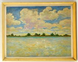Bölcskey Ferenc (1897-?): Balatonberény. Gouache, papír, jelzett, üvegezett keretben, 42×55 cm