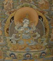 Jelzés nélkül: Modern tibeti thangka, vegyes technika, vászon, plexizett fa keretben, 72,5×52 cm