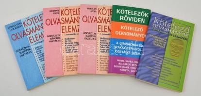 5 db Kötelező olvasmányok elemzése könyv: Hermann Anna, Lack Károly:Kötelező olvasmányok elemzése 2., 3. (x2). Bp., é.n., Puedlo. Kiadói papírkötés.  Kötelezők röviden 4. Szerk.: Dávid Katalin Zsuzsanna. [Szeged], 2002, Szukits. Kiadói papírkötés.  Elekes Szentágotai Blanka: Kötelező olvasmányok taralma és elemzése 2. Bp., é.n., Lektűr. Kiadói papírkötés.