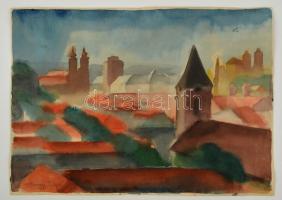 Hamza Tibor (1908-1972): Eger látképe. Akvarell, papír, jelzett, 31×43 cm