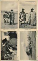 Hortobágy - 9 db RÉGI magyar képeslap, csikósok, bikagulya, ökörfogat / 9 pre-1945 Hungarian postcards from the lowlands, herders, cattle, ox cart