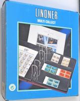 Lindner 1300 Multi Collect gyűrűs album, bordó színű, benne 10db hármas osztású berakólap, újszerű á...