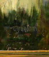 Guzsik jelzéssel: Utca részlet. Olaj, karton, sérült, keretben, 40×60 cm