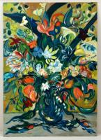 Vén jelzéssel: Virágcsendélet. Olaj, farost, 100×70 cm