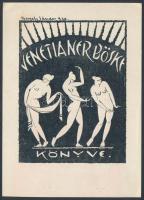 Gergely Sándor (1888-1932): Erotikus ex libris, Venetianer Böske. Klisé, papír, jelzett a klisén, 10×7,5 cm