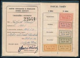 1949 Magyar Ifjúság Népi Szövetsége által kiadott 2 db tagsági könyv, tagdíjbélyegekkel
