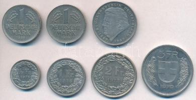 Vegyes: NSZK 1968-1970. 1M (2xklf) + Németország 1994J 2M + Svájc 1971-1979. 1/2Fr + 1Fr + 2Fr + 5Fr T:2 Mixed: FRG 1968-1970. 1 Mark (2xdiff) + Germany 1994J 2 Mark + Switzerland 1971-1979. 1/2 Franc + 1 Franc + 2 Francs + 5 Francs C:XF