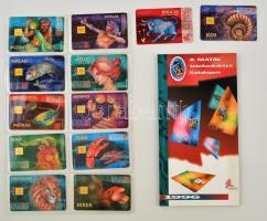 12 db horoszkópmotívumos használt telefonkártya, berakóban + II. Matáv telefonkártya katalógus 1996