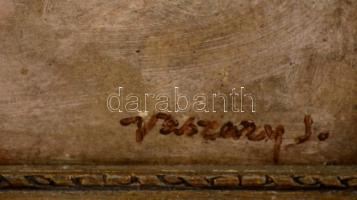 Vaszary jelzéssel: Család. Olaj, karton, foltos, keretben,  57×38 cm