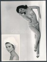 1972 Egy karton a manöken és fotómodell nyilvántartásból, a portré rá van ragasztva a nagyobb képre, hátoldalon adatlap, 18x24 cm