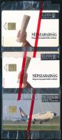 1992 2 db Népszabadság telefonkártya, bontatlan csomagolásban + 1 db Malév telefonkártya, bontatlan csomagolásban