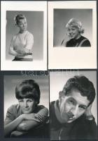 cca 1969 Orosz Adél, Csala Zsuzsa, Földi Teri, Márton András színészek, 4 db szabadon felhasználható vintage negatív és az ezekről készült 4 db vintage fénykép, 7x6 cm