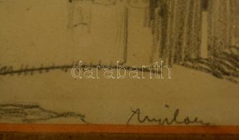 Nyilas jelzéssel: Parasztház. Ceruza, papír, üvegezett keretben, 9×13 cm