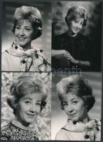 cca 1969 Hacser Józsa színésznő, 4 db szabadon felhasználható vintage negatív és az ezekről készült 4 db vintage fénykép, 7x6 cm