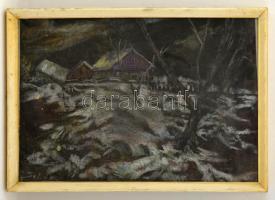 Sztelek jelzéssel: Téli faluhatár. Pasztell, papír, üvegezett keretben, 33×50 cm