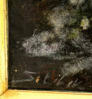 Sztelek jelzéssel: Téli faluhatár. Pasztell, papír, üvegezett keretben, 33×50 cm