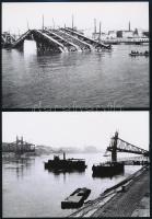 cca 1945 Budapesti hidak a háború után, dr. Kunszt János (1892 -1960) korabeli felvételeiről készült 4 db későbbi nagyítás, 13x18 cm