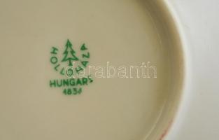 Hollóházi mokkás csésze és alj (párban), kopott, jelzett