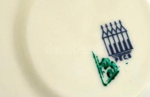 Zsolnay retro mokkás csésze és alj (6 db), matricás, jelzett, kopott