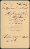 1867 Feliratozott, vizitkártya méretű fénykép, Fischer Halle-i műterméből, 10,5x6 cm