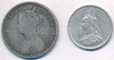 Nagy-Britannia 1876. 1Fl Ag + 1887. 1Sh Ag "Viktória" T:2-,3 Great Britain 1876. 1 Florin Ag + 1887. 1 Shilling Ag "Victoria" C:VF,F