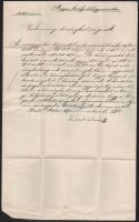 1871 Tisza Kálmán belügyminiszter sokszorosított levele a törvényhatóságok számára, a Belügyminisztérium pecsétjével, Zombor városába küldve