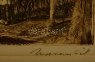 Udvary Pál (1900-1987): Tihany falu. Rézkarc, papír, jelzett, üvegezett  keretben, 24×28 cm