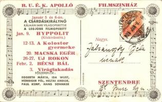 Eggerth Mária mint Csárdáskirálynő, hátoldalon Apolló Filmszínház műsora (EK)