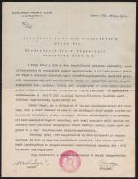 1925 Budapesti Torna Club elnökségének (Bányay Miklós főtitkár, Molnár Dezső elnök) gépelt levele Iszer Károlyhoz jubileumi bizottság elnökségi tisztének betöltése ügyében, Molnár és Bányay aláírásával