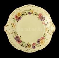 Zsolnay pillangó mintás süteményes készlet, kézzel festett, jelzett, hibátlan, d: 16,5 cm (6×), 25,5...