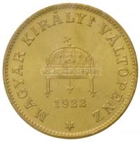 1922. 20f aranyozott Br, rozettával, Artex-veret T:1(P) / Hungary 1922. 20 Fillér gilt Br, with rosetta, Artex-strike C:UNC(P) Adamo K4.1