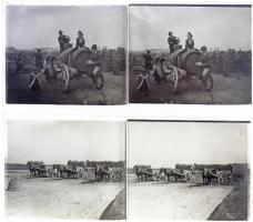cca 1920 Sztereo pozitív képek, 2 db vintage üveglemez diapozitív (szüretről és kubikusokról), 6x13 cm