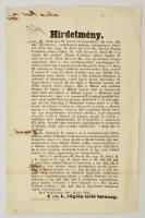 1858 Sajtoskál, a cs. kir. rögtönítélő bíróság hirdetménye elfogott rablók kivégzéséről