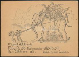 cca 1930 Fába Rezső állatpreparátor reklámlapja, Várkonyi Károly rajzával