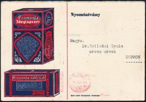 cca 1930 Promonta gyógyszer reklám levelezőlap, 11x15,5 cm