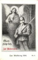 Gott schütze dich. Auf Wiedersehen! Der Weltkrieg 1914. No. 9. Albert Ebner Kunstanstalt / WWI German soldier (EK)