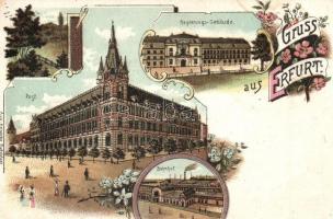 Erfurt, Regierungs-Gebäude, Post, Bahnhof, Aug. Heinecke / Government buildings, post office, railway station, floral Art Nouveau litho (EB)