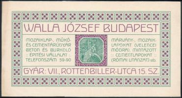 cca 1920 Budapest, Walla József mozaiklap- műkő- és cementárugyár reklámlapja, 10x19 cm
